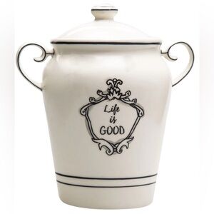 KATIE MANDY Home Essentials LIFE IS GOOD Ceramic Lidded Kitchen Canister Pantry